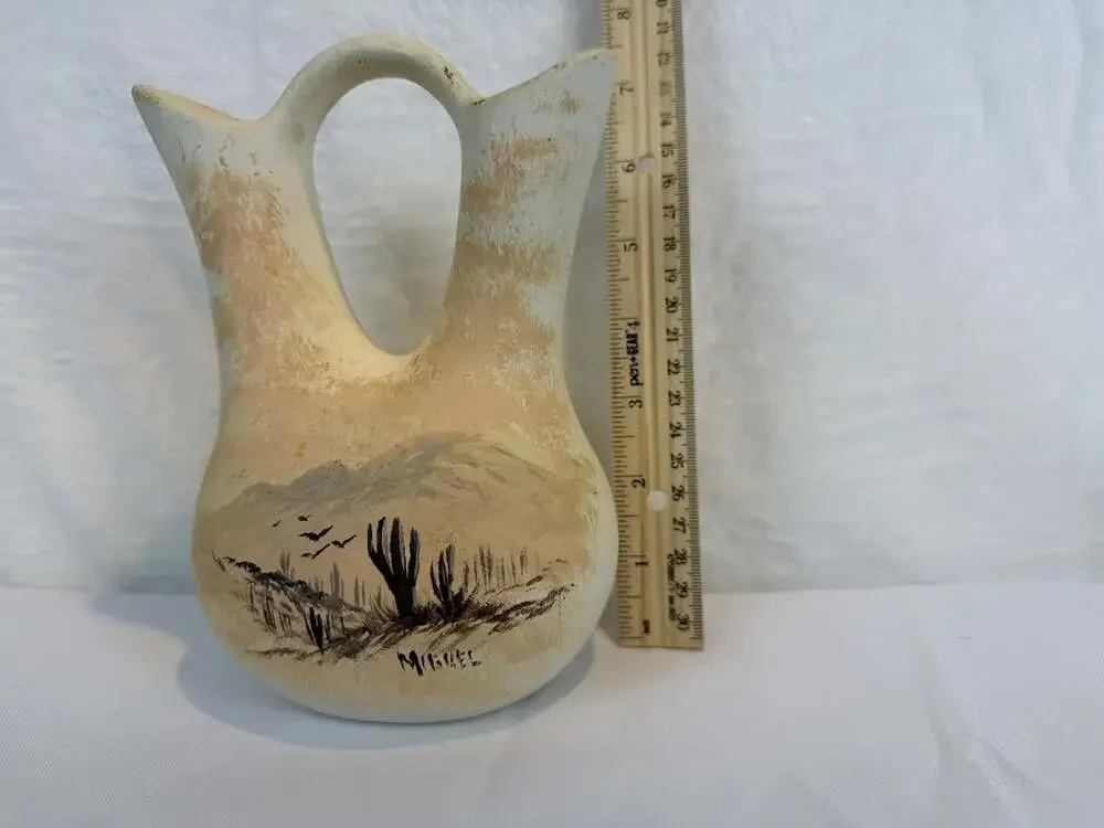 Miguel-signed wedding vase southwestern pottery desert landscape scene